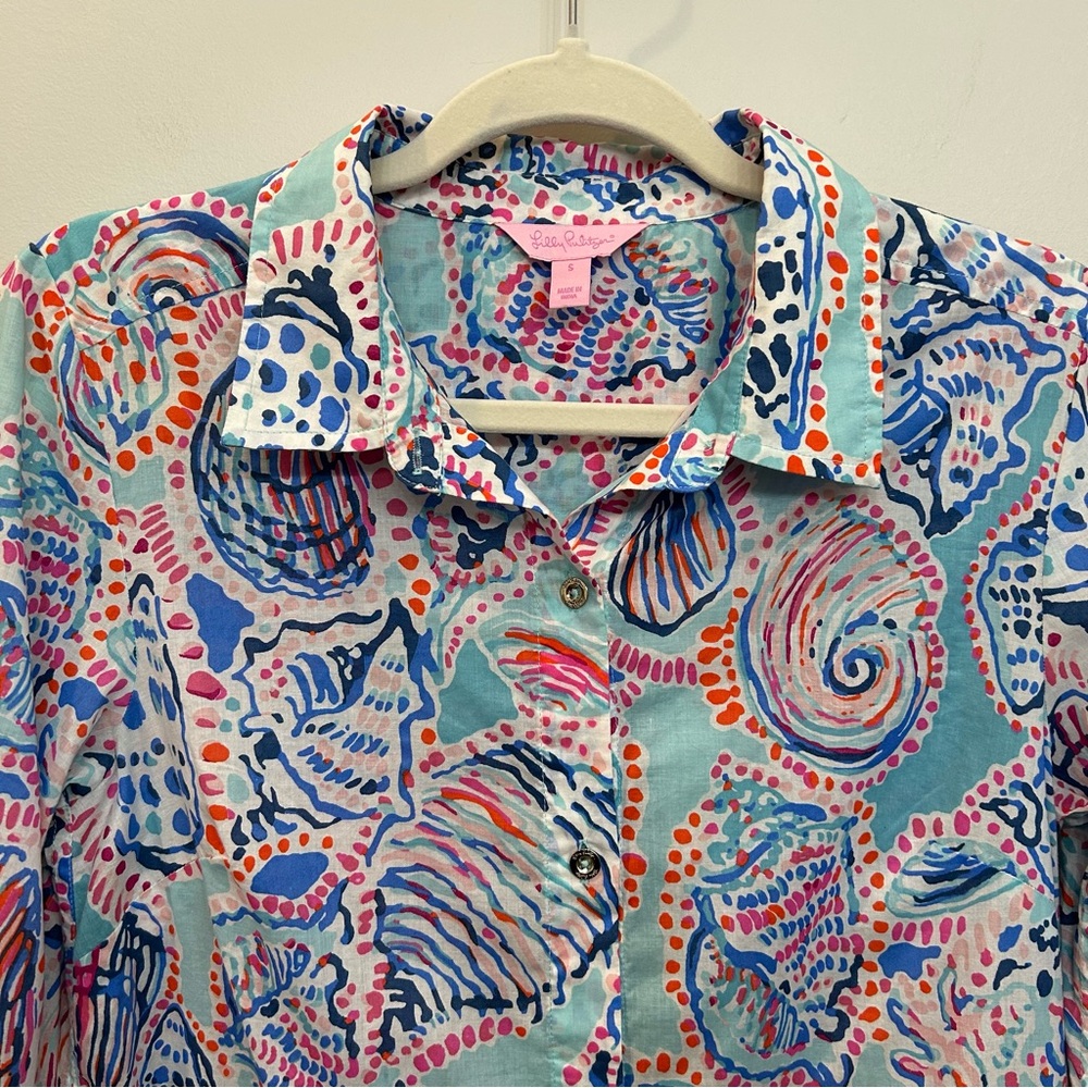 Lilly Pulitzer Jupiter Island Tunic Top Shell Me About It Size S Button Front